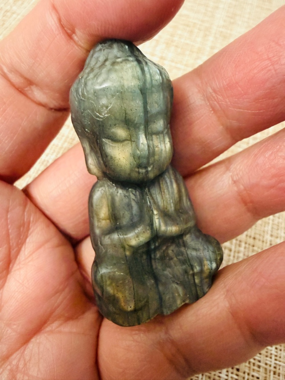 Labradorite Buddha Carving Natural Golden Blue Fire Crystal Spiritual Protection